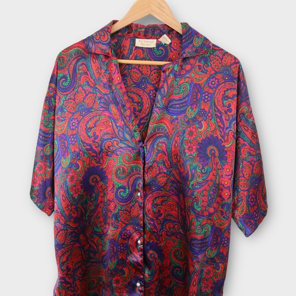 Vintage Victoria’s Secret Paisley Night Shirt Women’s Size Small Button Down - Picture 2 of 5